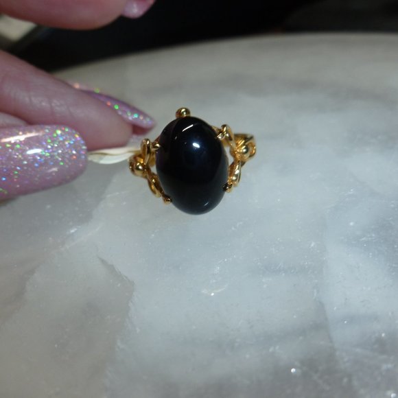 18k Yellow gold electroplated Onyx Designer Dolphin Ore Ring - Picture 7 of 9